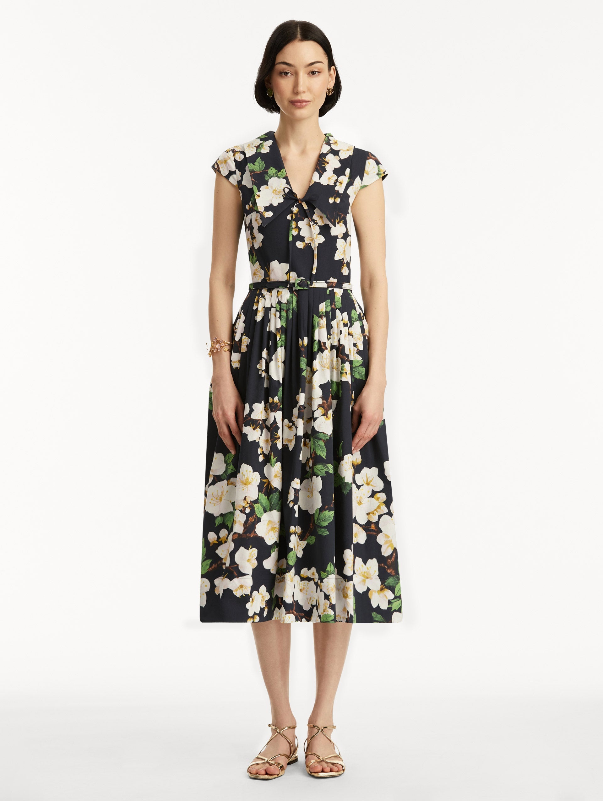CHERRY BLOSSOM COTTON POPLIN PLEATED DRESS - 2