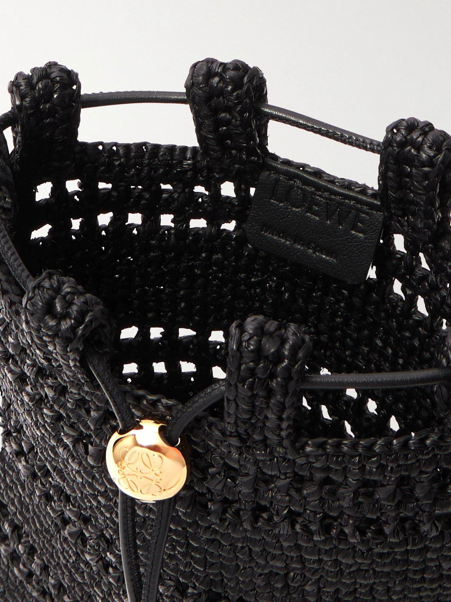 + Paula's Ibiza Leather-Trimmed Embroidered Raffia Messenger Bag Black - 5