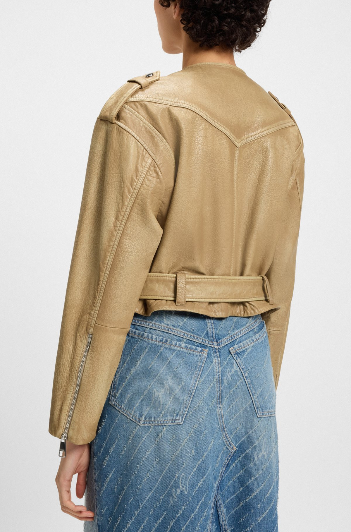 CROPPED BIKER JACKET IN GRAINED LEATHER - 6