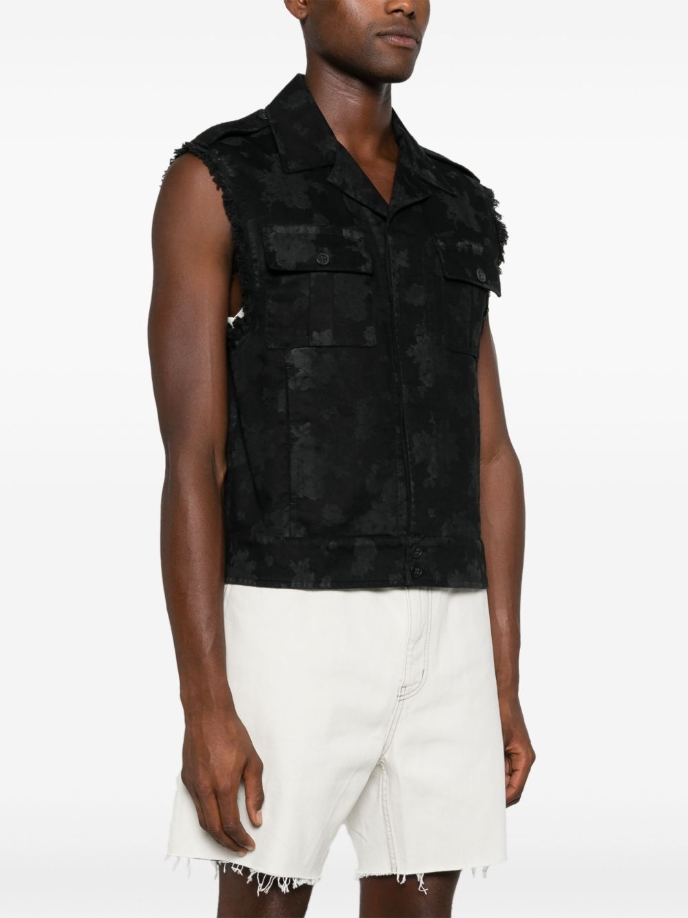 abstract tonal-print denim waistcoat - 3