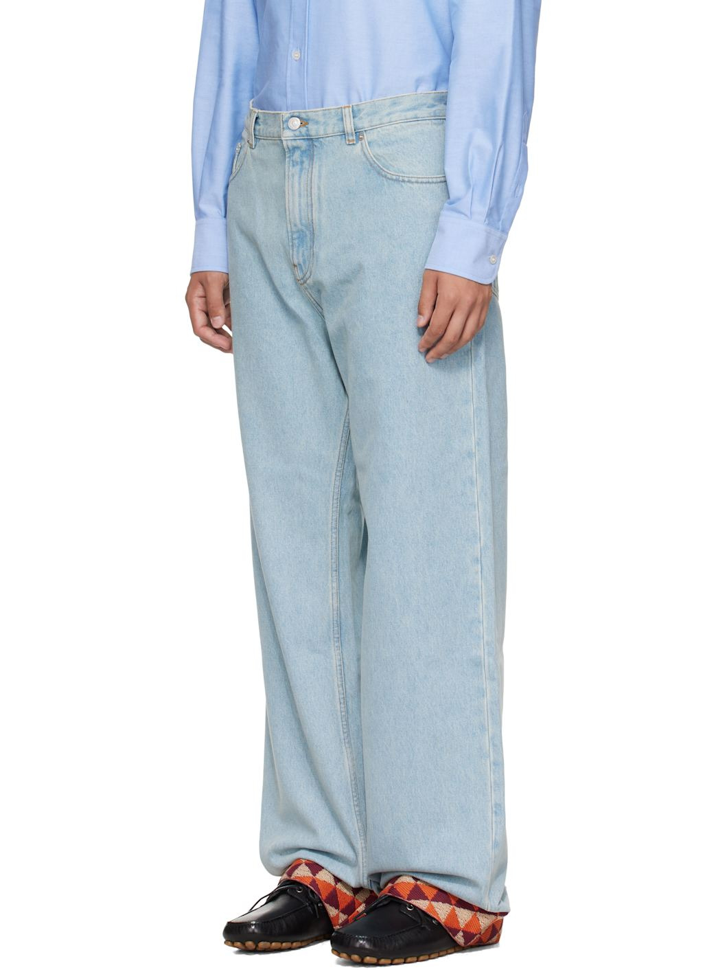 Blue Jacquard Hem Jeans - 4