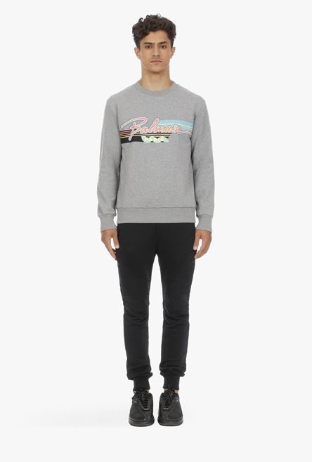EXCLUSIVE - Heather gray cotton sweatshirt with multicolor Balmain logo - 4