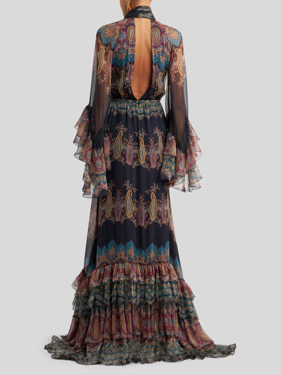 LONG SILK DRESS WITH PLACED PRINT - 4