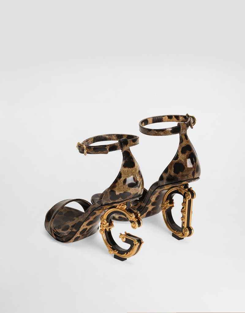 Dolce & Gabbana Printed polished calfskin Baroque DG sandals outlook