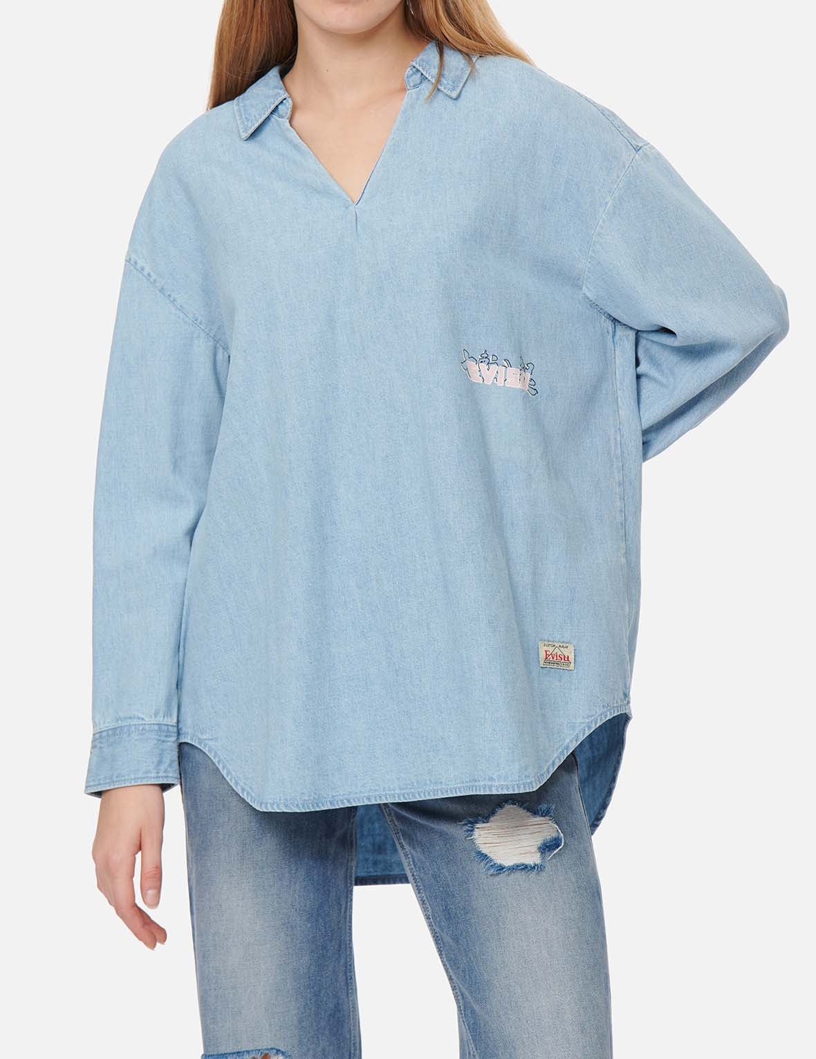 Logo Print Loose-fit Denim Blouse - 4