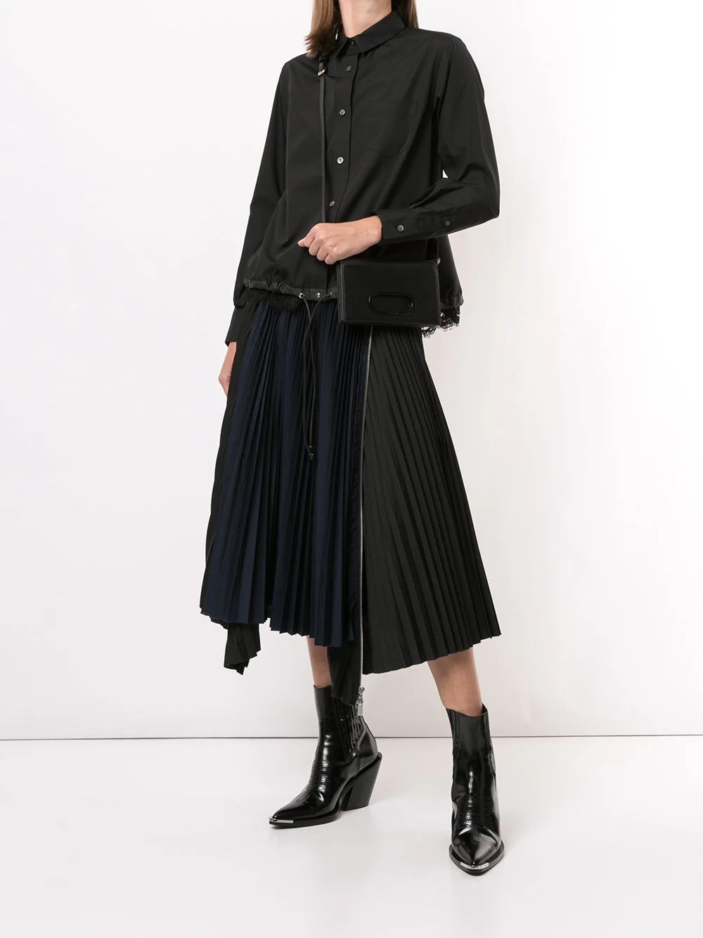 pleated asymmetric-hem skirt - 2