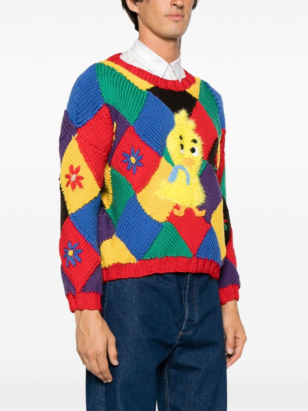 bird-appliqué colour-block jumper - 3