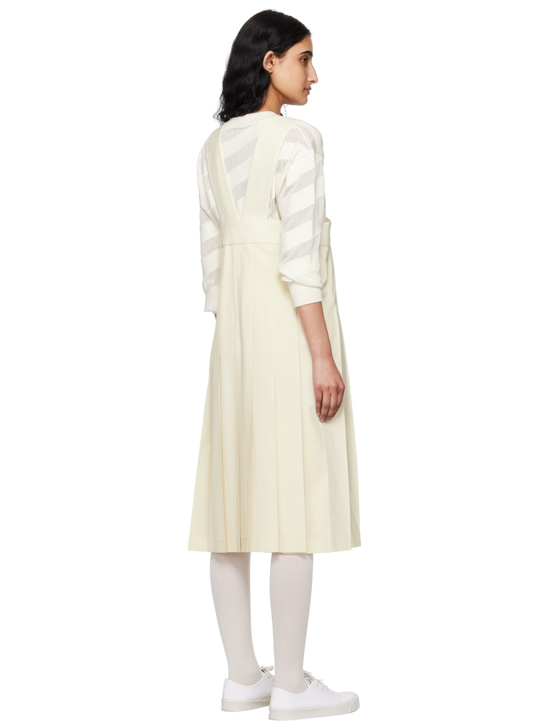 Off-White Pleated Midi Dress - 3