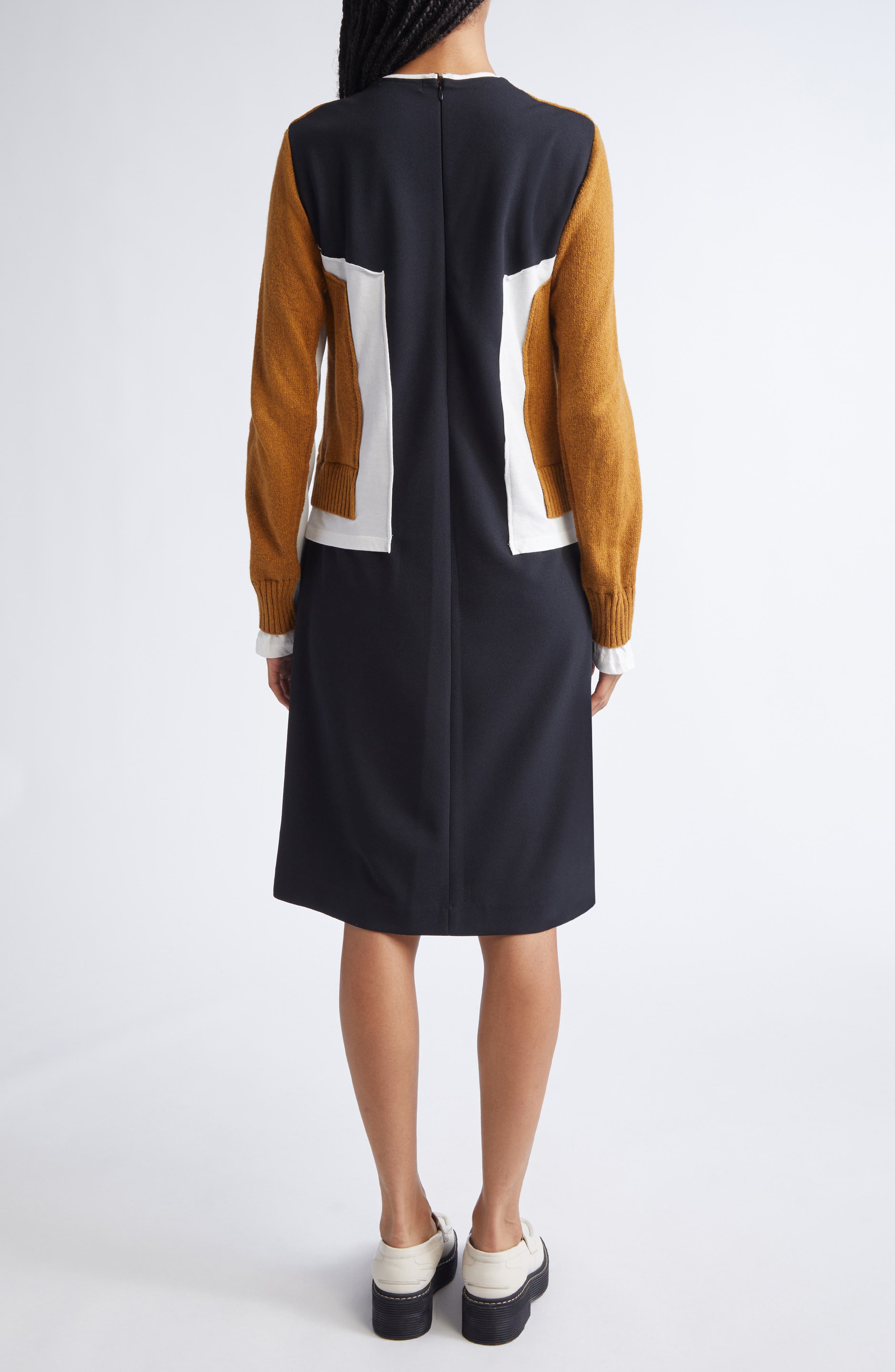 Undercover Layered Effect Long Sleeve Mixed Media Dress in Mustard at Nordstrom - 2