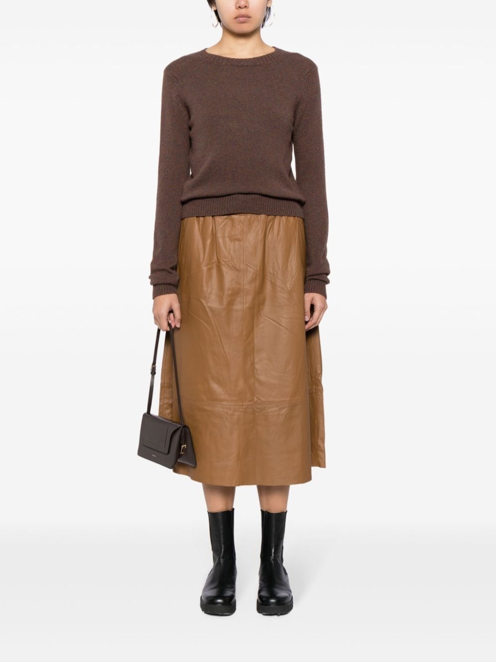 elasticated-waistband leather skirt - 2