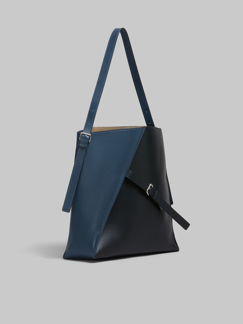 DEEP BLUE AND BLACK LEATHER REVERSE HOBO BAG - 6