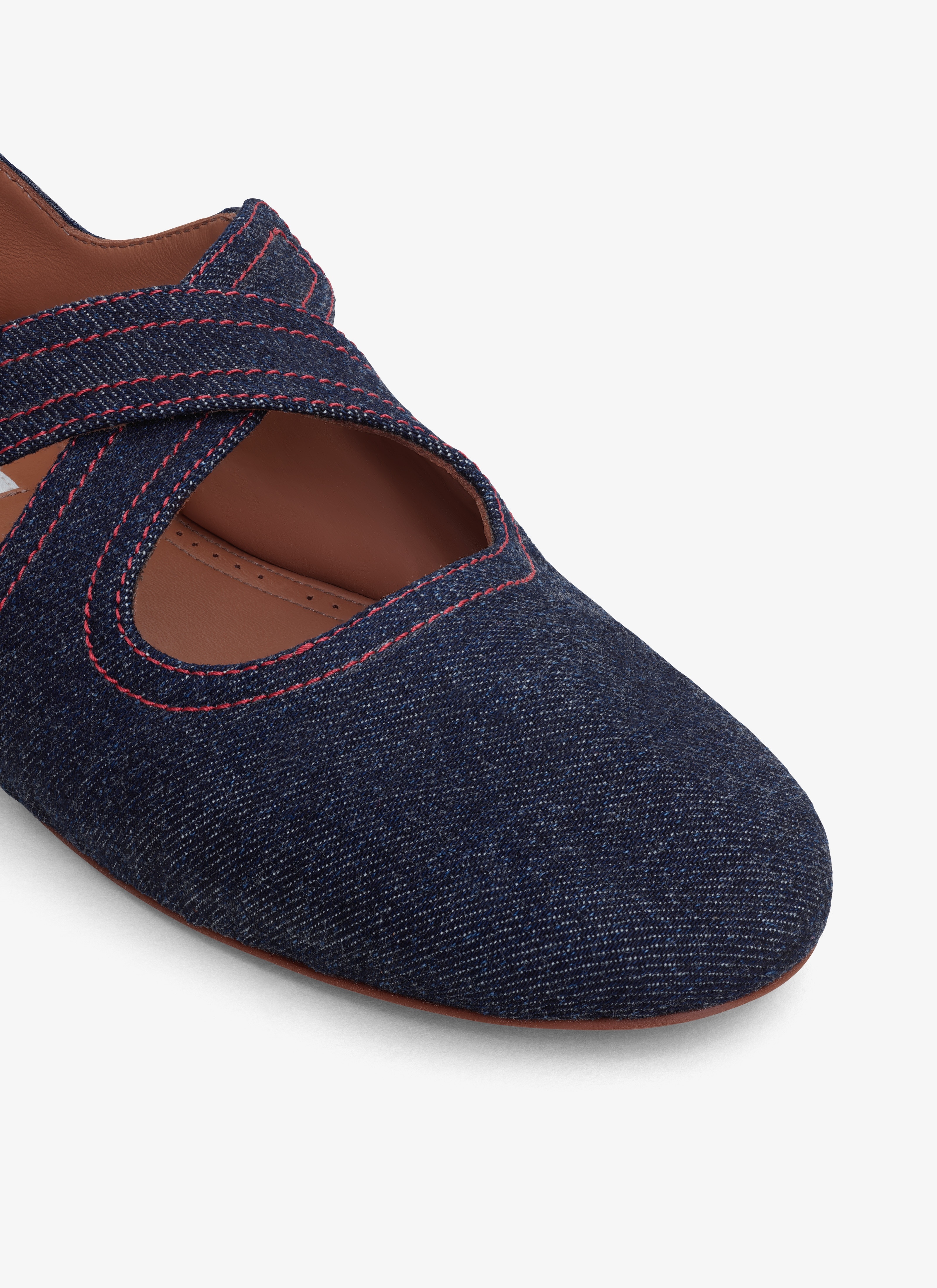 CRISS CROSS BALET FLATS IN DENIM - 4