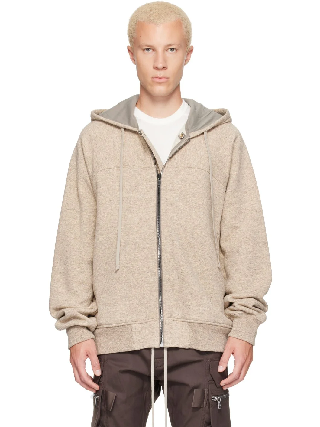 Beige Tower Wool Windbreaker Hoodie - 1