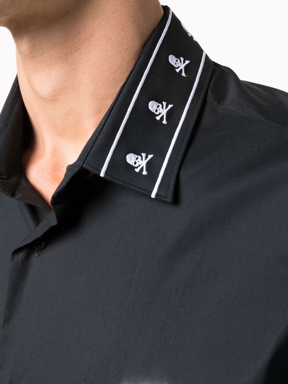 Skull embroidered-trim shirt - 5