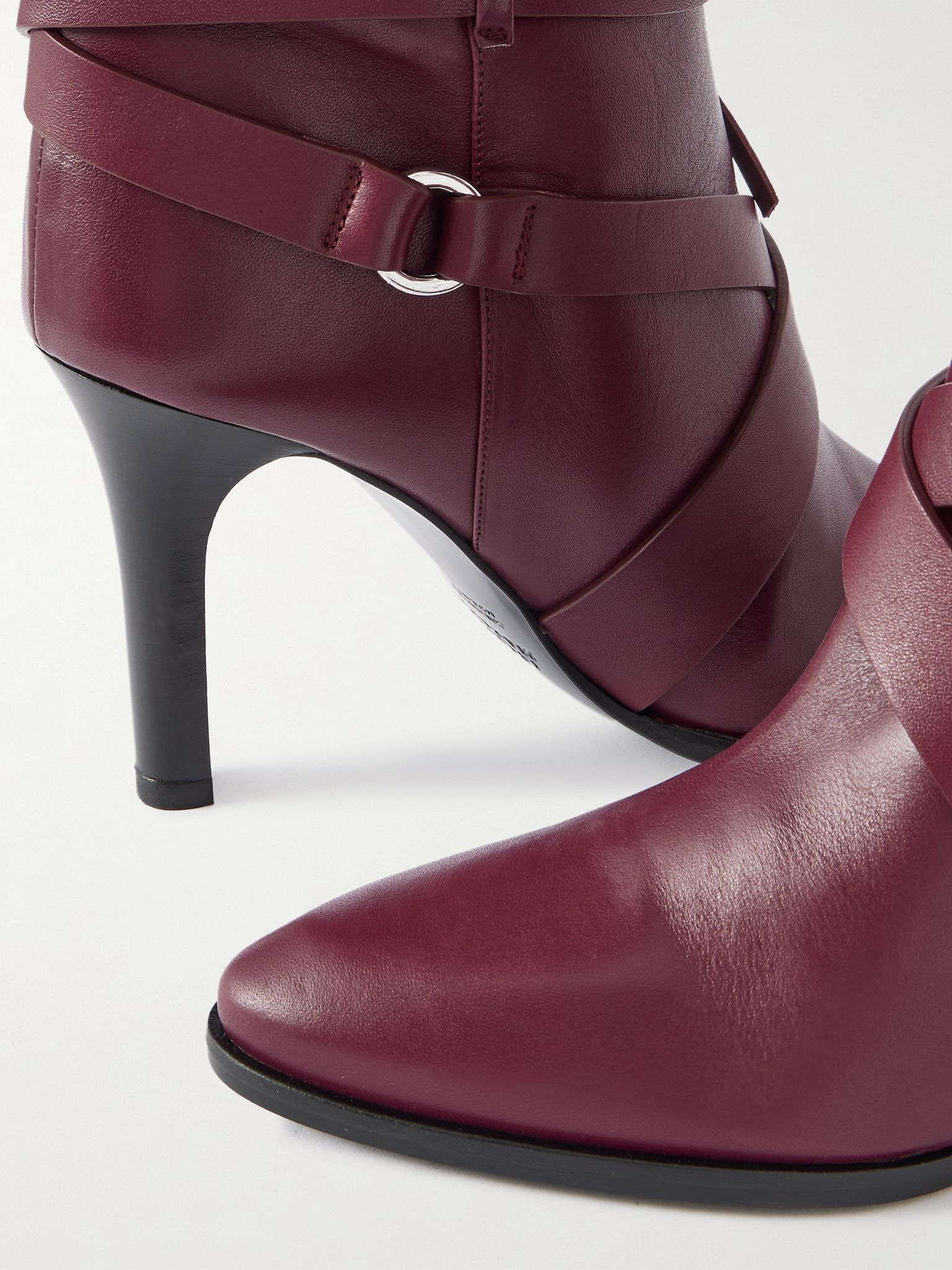 Analui tasseled buckled leather knee boots Burgundy - 4