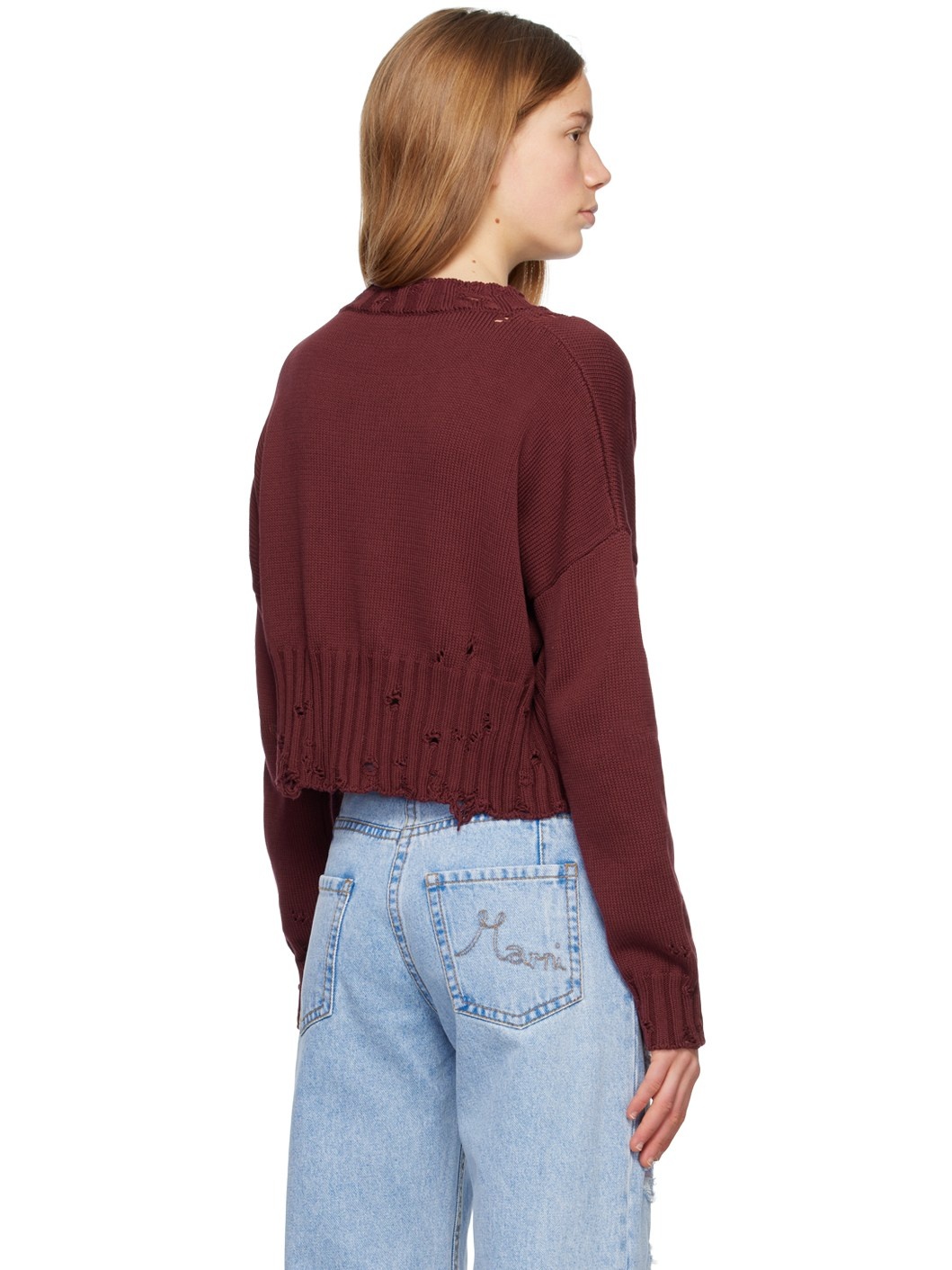 Burgundy Distressed Sweater - 3