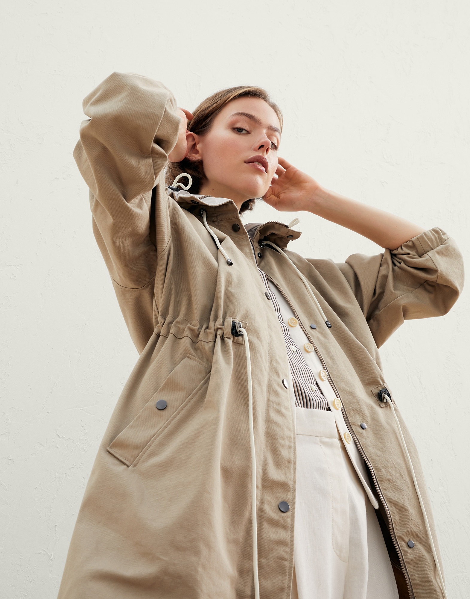 Cotton gabardine parka with shiny eyelets - 4