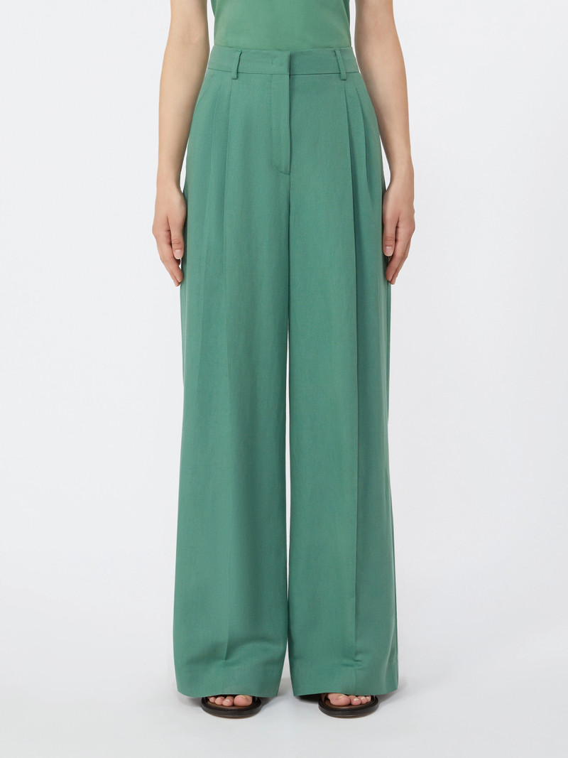 VELIERO Viscose and linen wide-leg trousers - GREEN 3