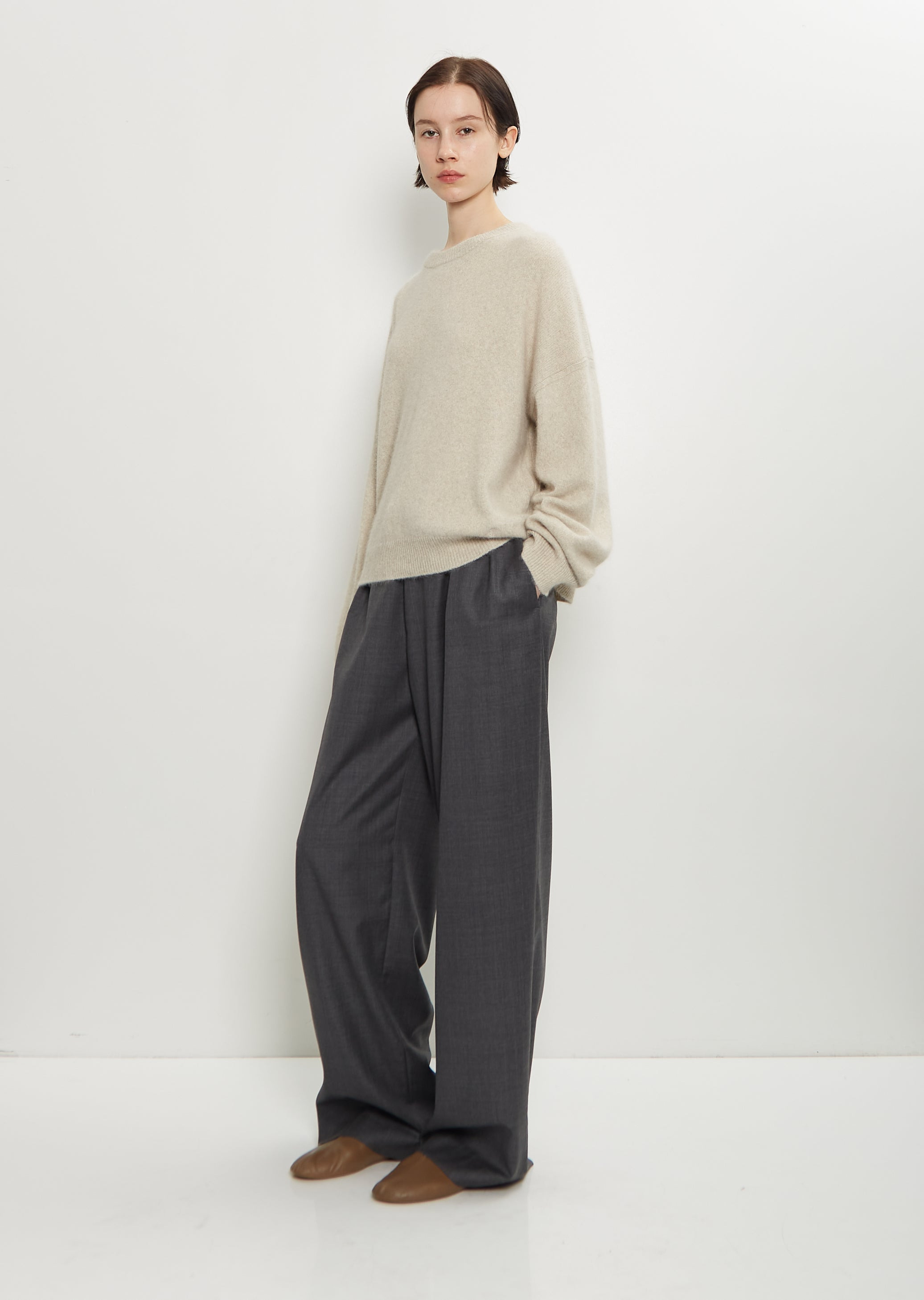 Cove Wool Wide Pants — Anthracite Melange - 4
