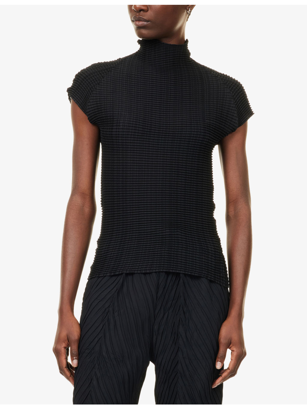 Textured Cap-Sleeves Knitted Top - 3