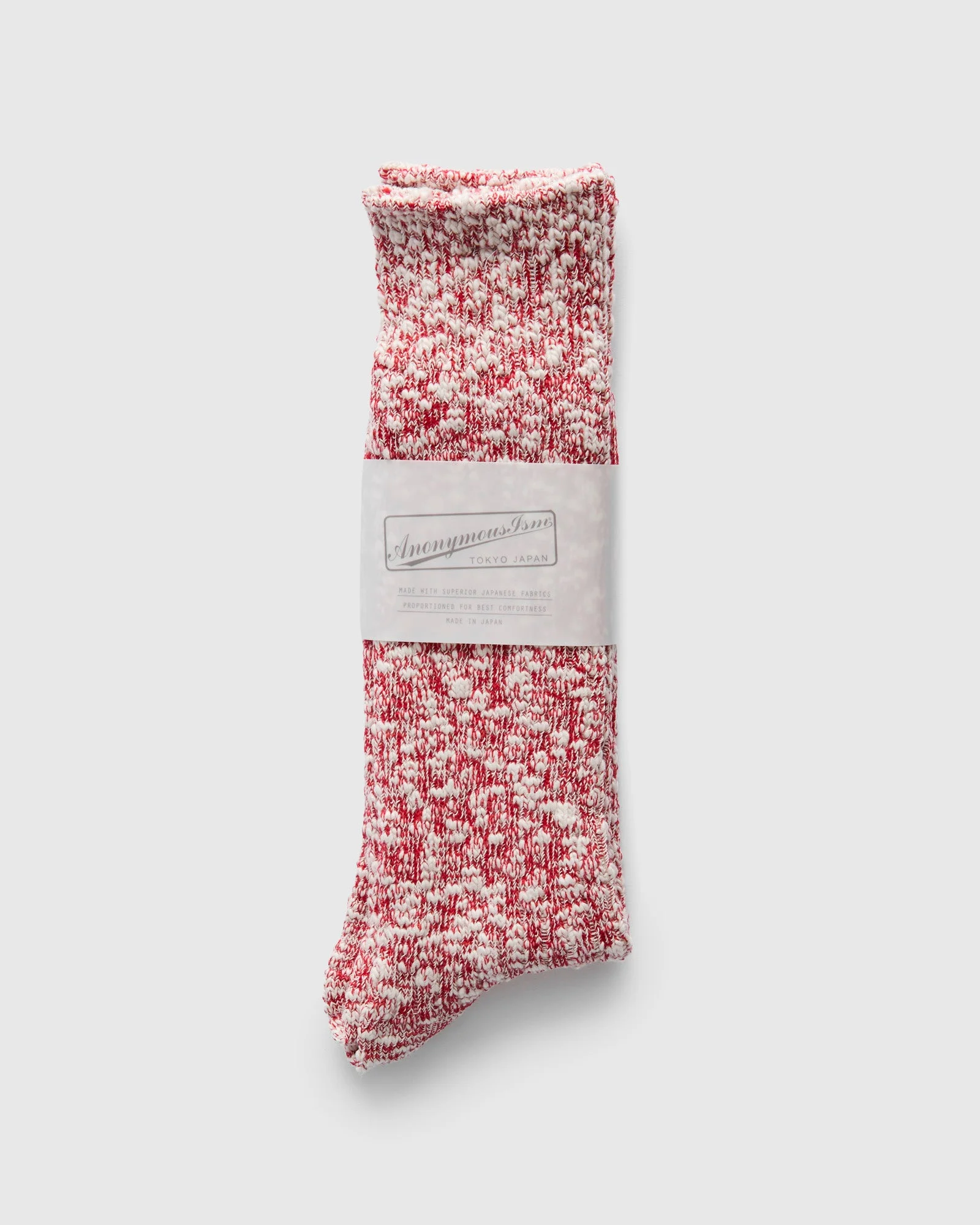 Light Slub Crew Sock in Red - 1
