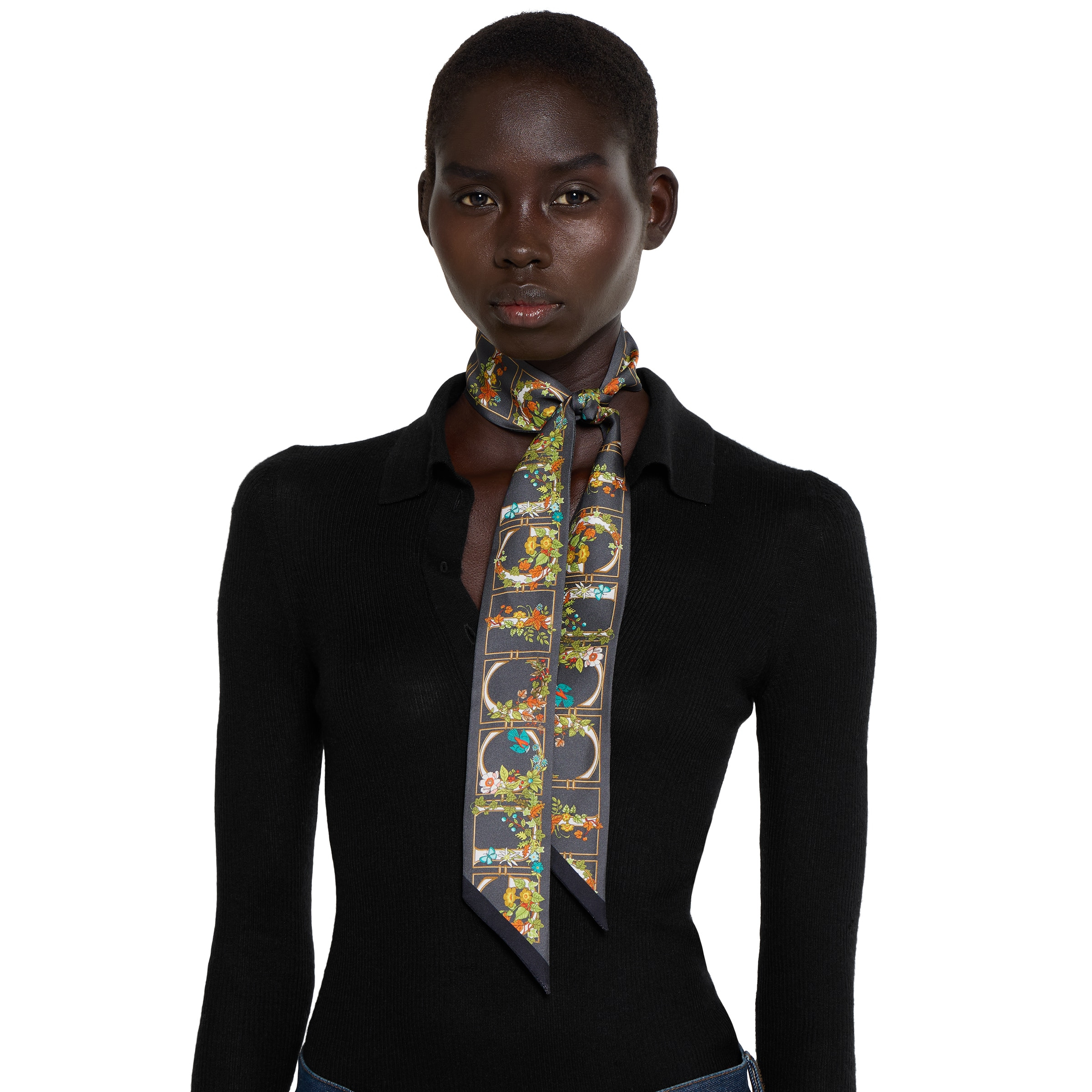 Printed silk twill neck bow - 3