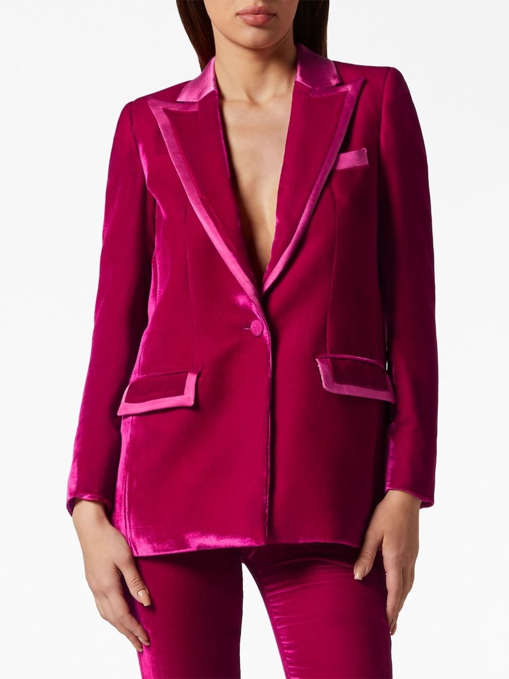 contrasting-trim velvet blazer - 3