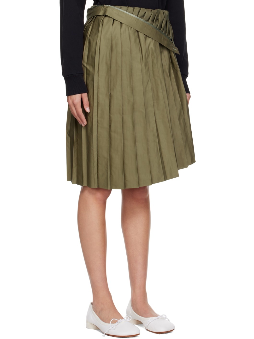Khaki Pleated Midi Skirt - 2