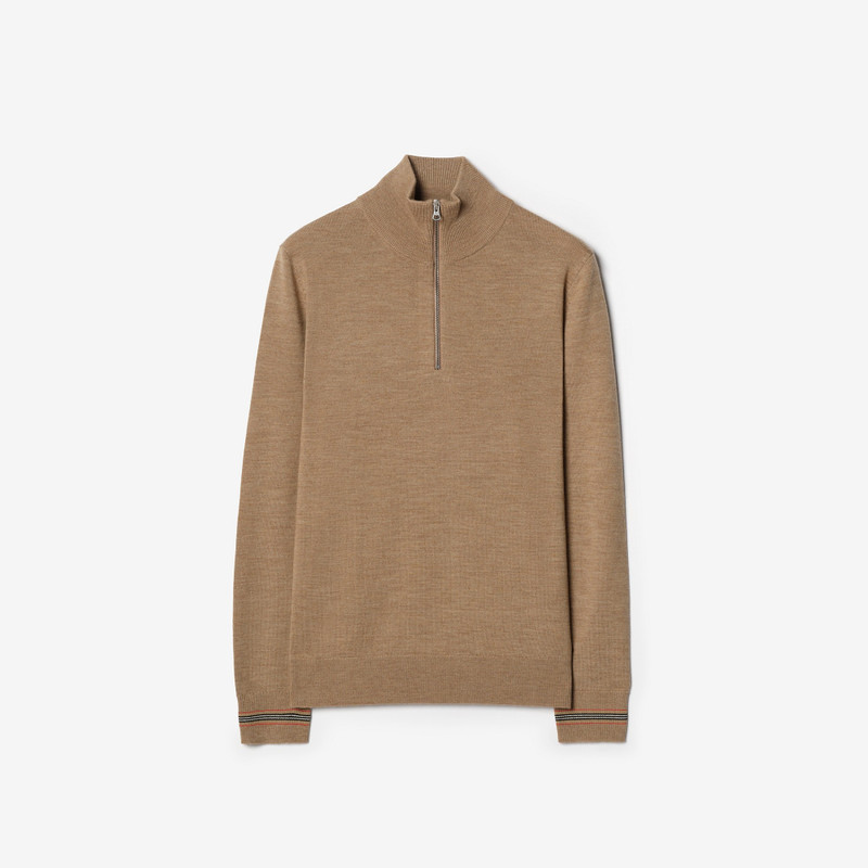 Icon Stripe Trim Wool Half-zip Sweater 1