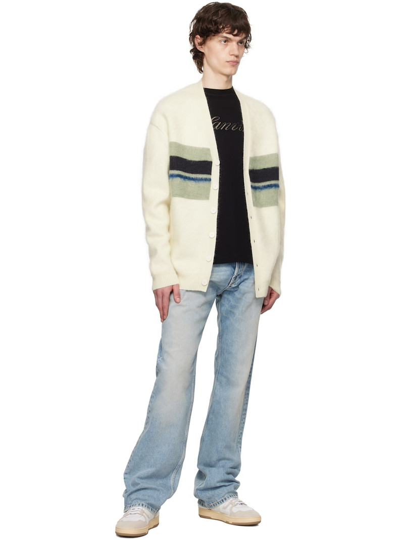 Lanvin Off-White & Green Striped Brushed Mohair Cardigan outlook
