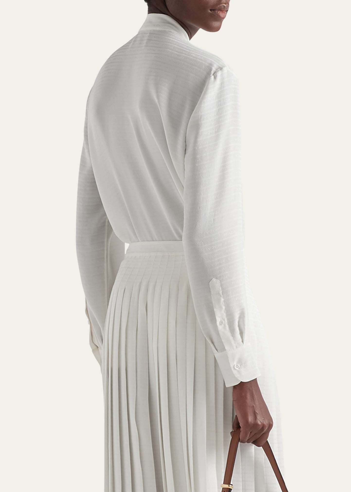 Scarf-Neck Silk Button Up Silk Shirt - 3