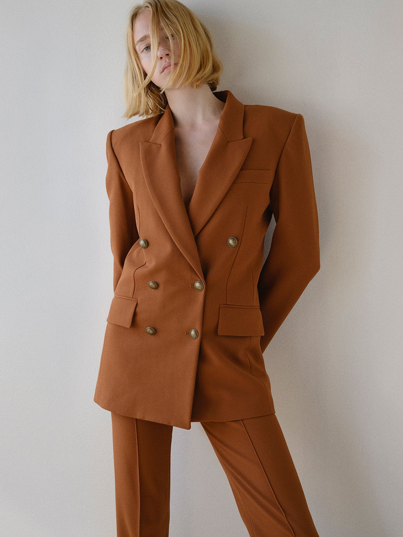 Double Breasted Slim Blazer in Tawny 2
