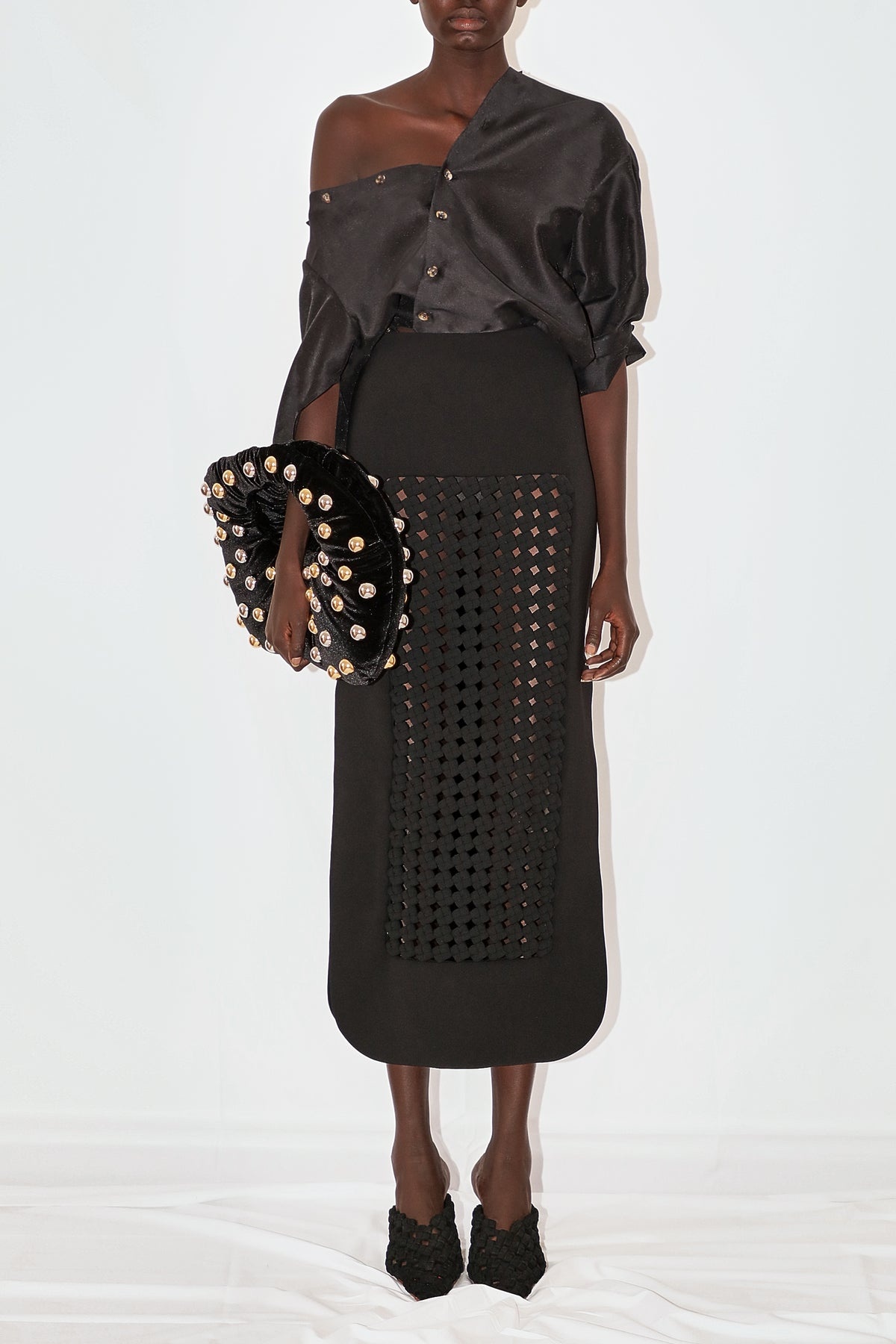 MAXI SKIRT WITH WEAVED FRAME INSERT BLACK - 2