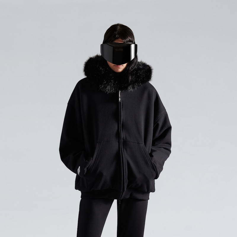 Women's Fluffy Zip-up Hoodie in Washed Black 5