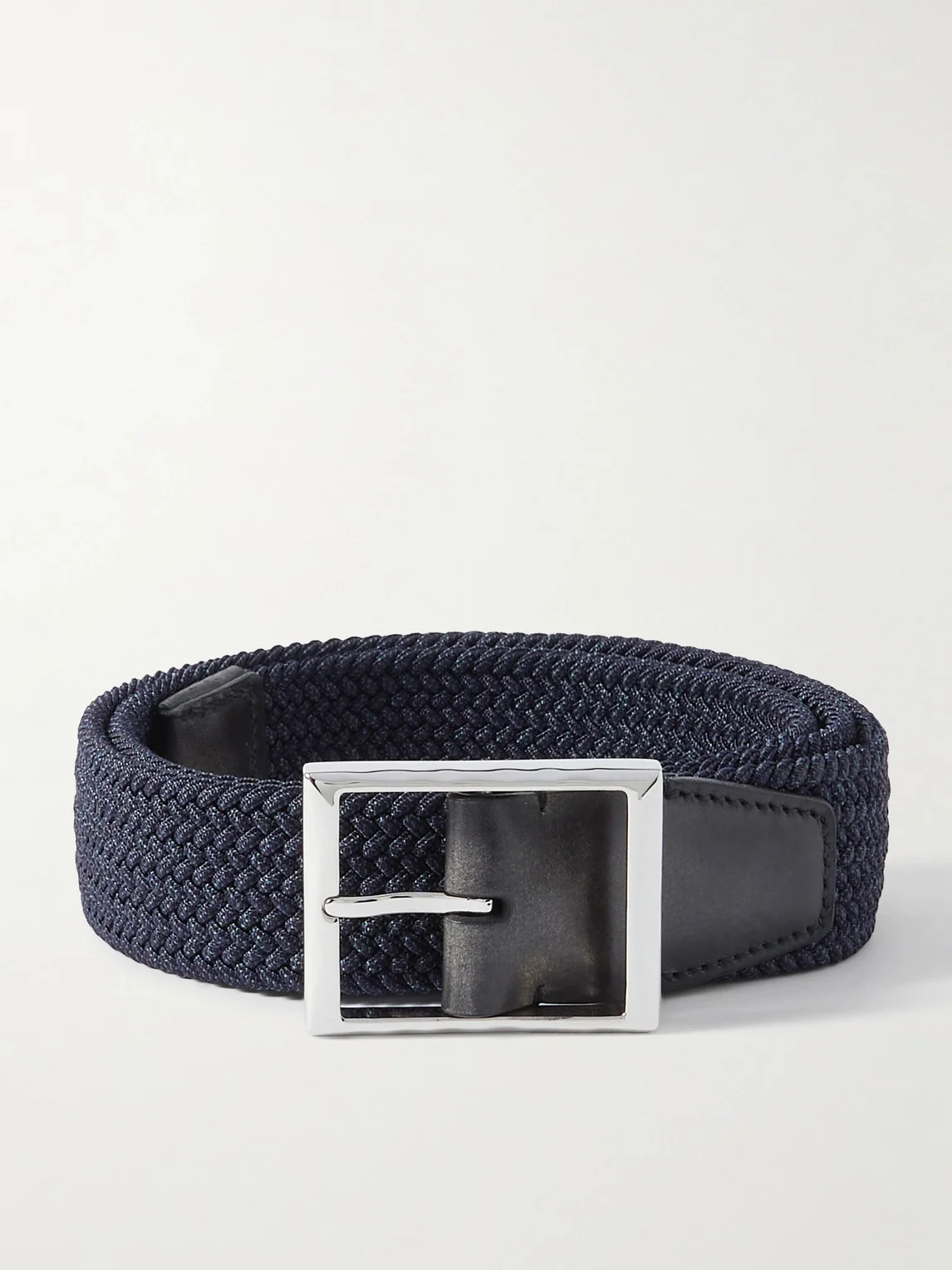 3.5cm Leather-Trimmed Braided Woven Belt - 1