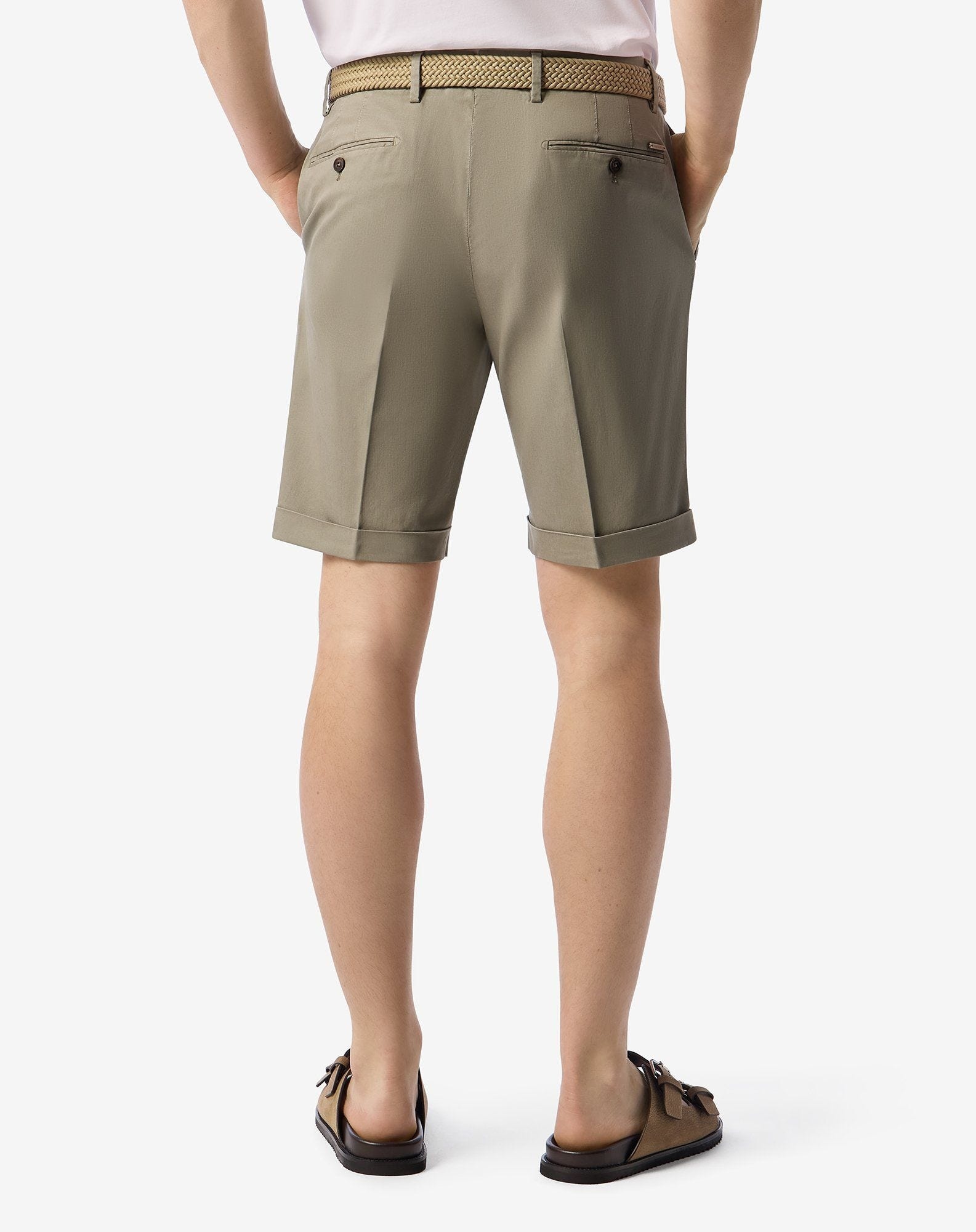 Khaki stretch lyocell cotton Bermuda shorts - 4