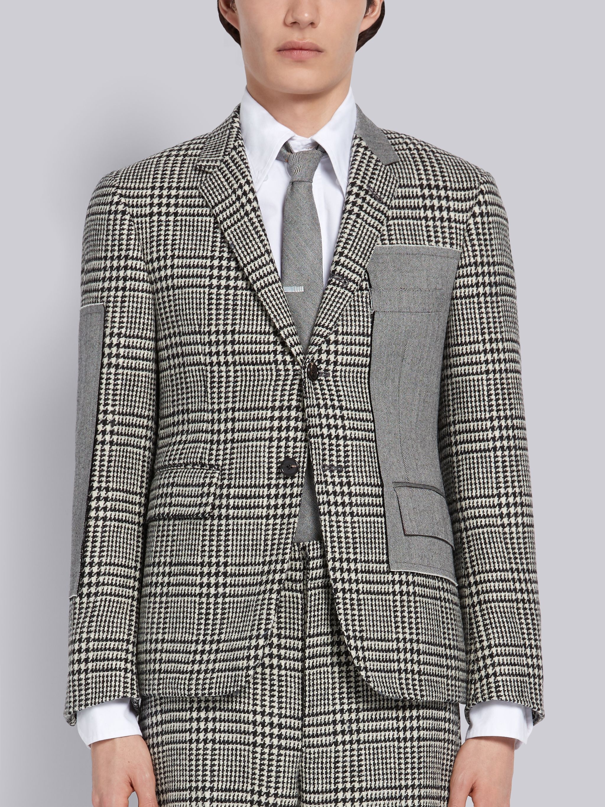 Black and White Shetland Wool Prince of Wales Collage Classic Jacket - 1