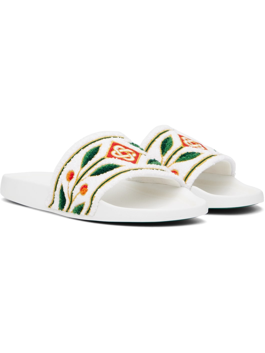 White Laurel Terry Slides - 4