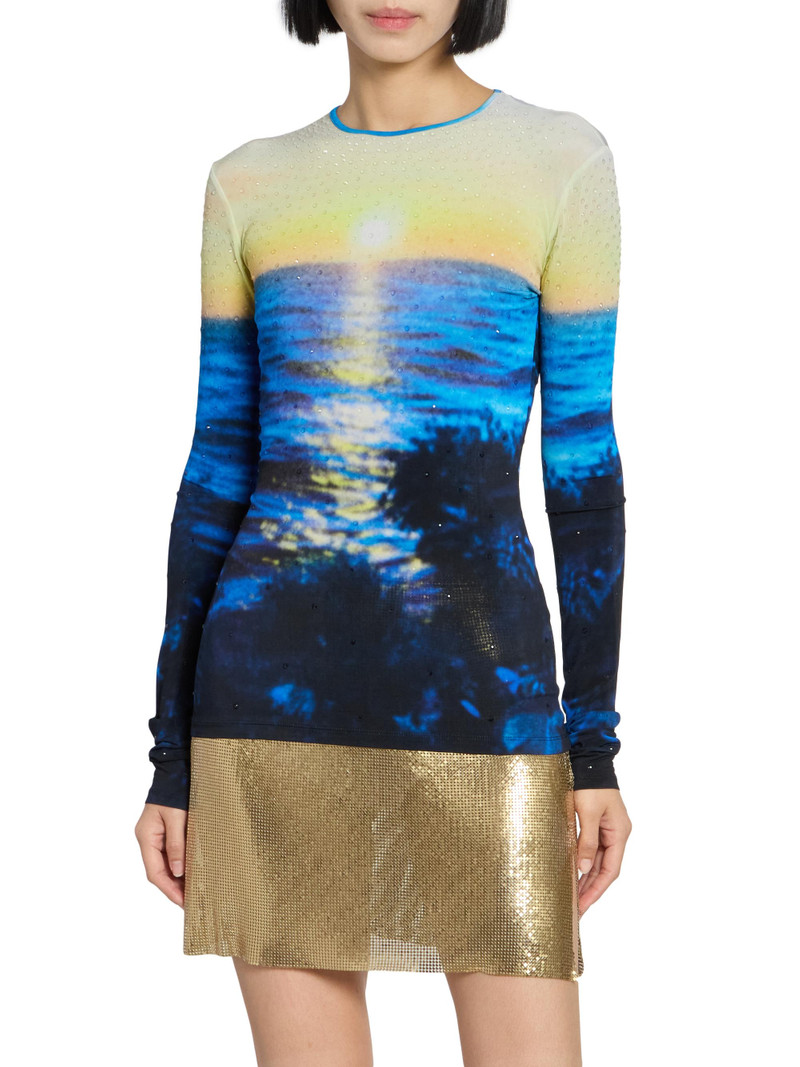 Women's Sunset Print Long-Sleeve Top - Big Tornado Blue Yellow 3