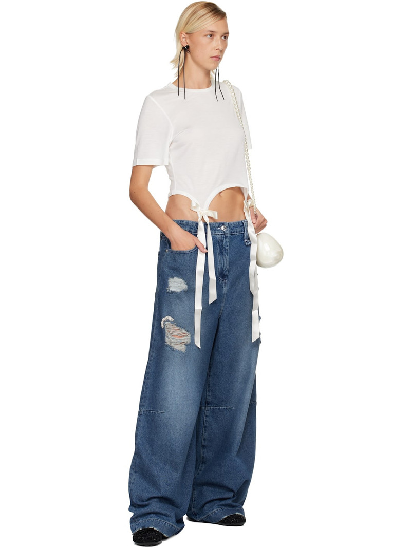 Simone Rocha Blue Embellished Wide Leg Puddle Jeans outlook