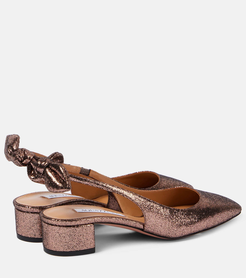 AQUAZZURA Very Bow Tie glitter slingback pumps outlook