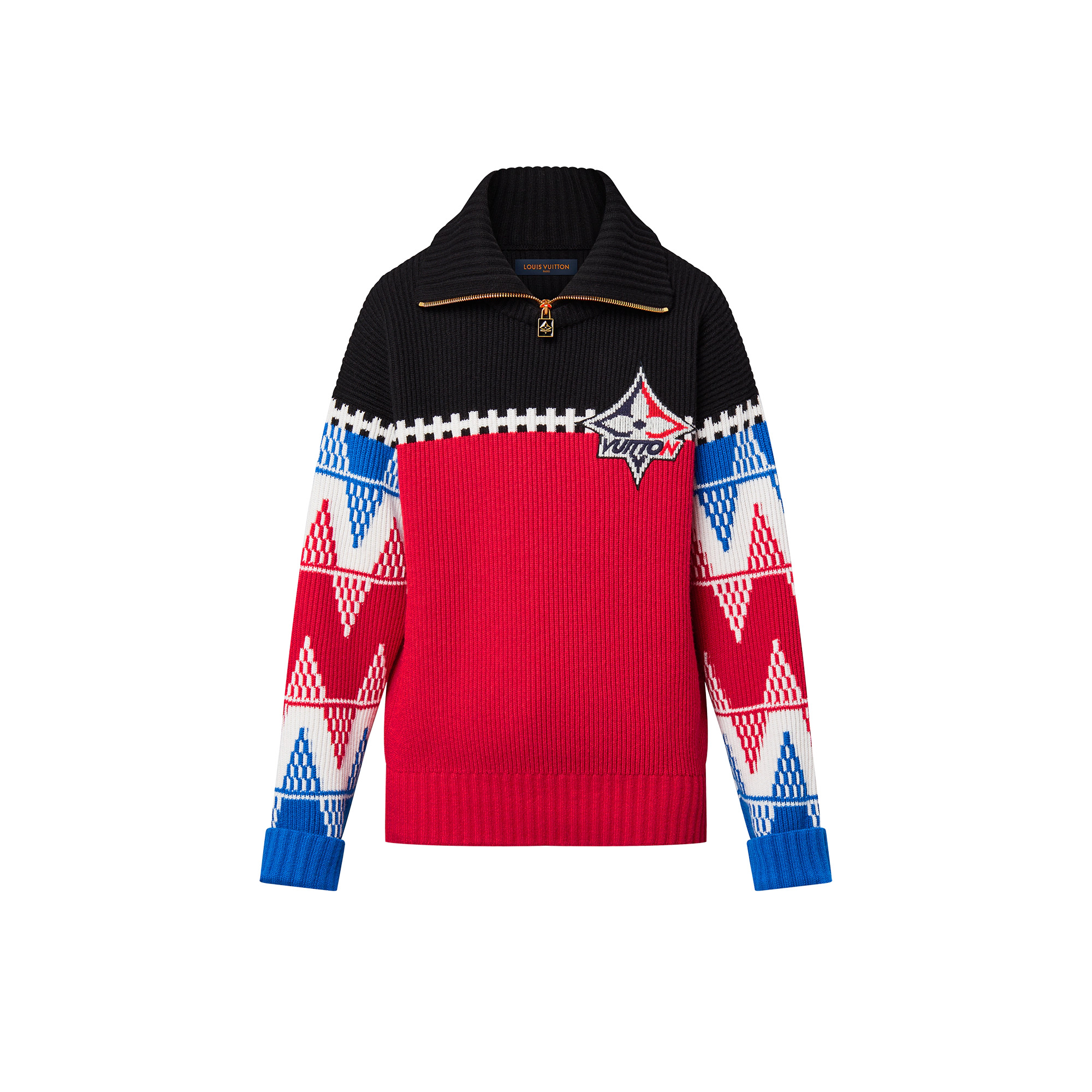 Tricolor Knit High Neck Pullover - 1