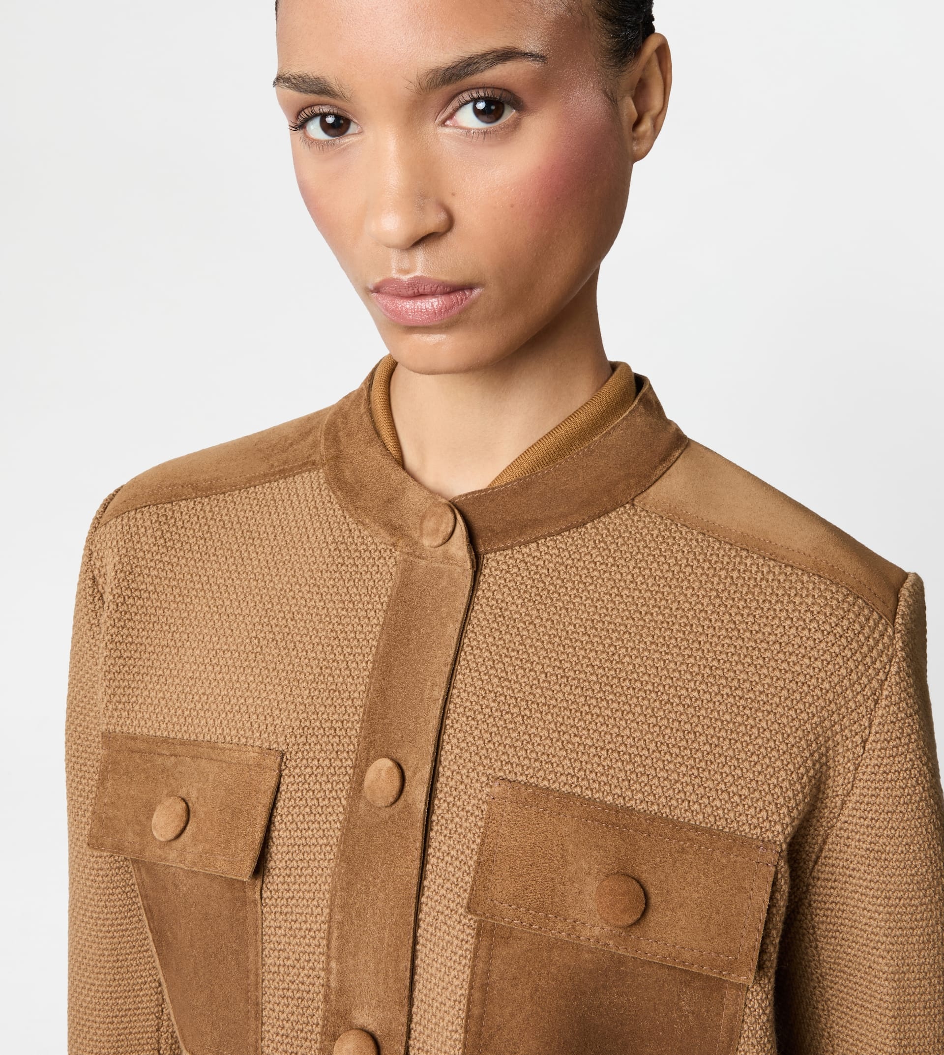 JACKET IN WOOL WITH SUEDE DETAILING - BROWN - 4