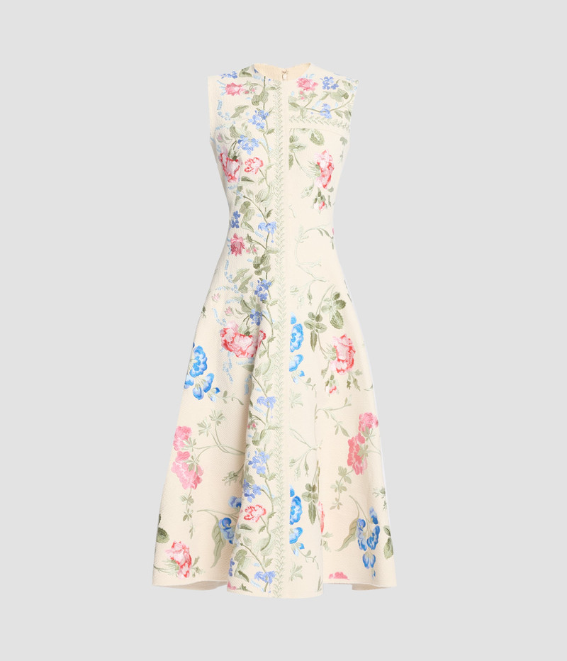 EMBROIDERED COTTON TWILL HOURGLASS MIDI DRESS 1