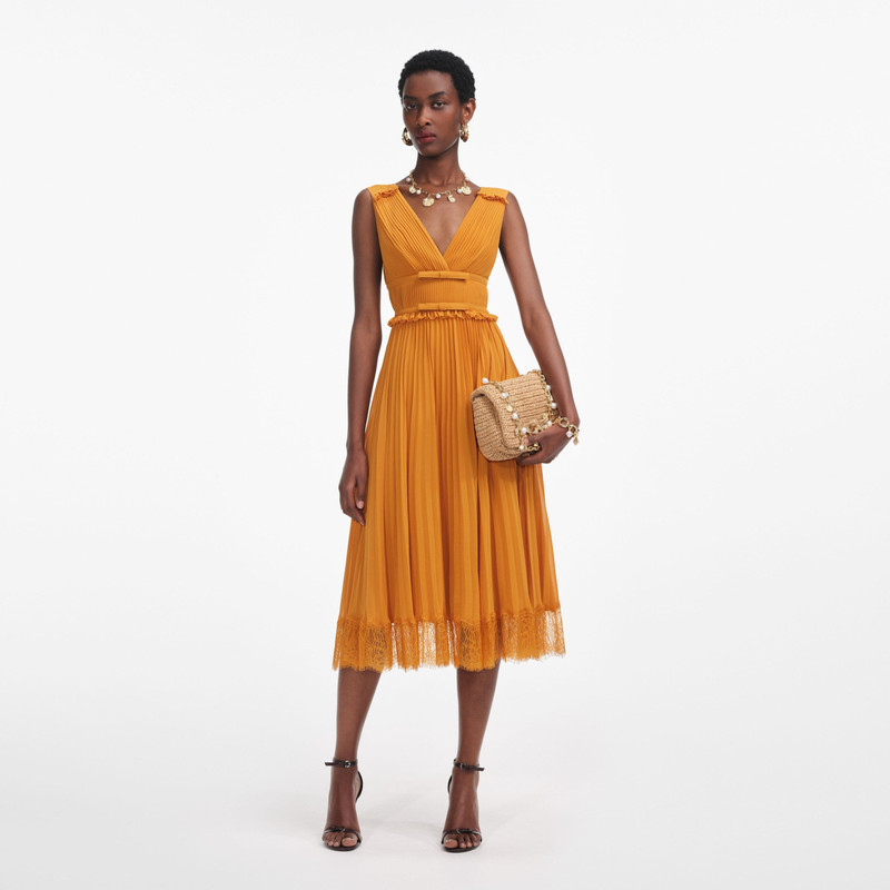 Burnt Orange Chiffon Midi Dress 1