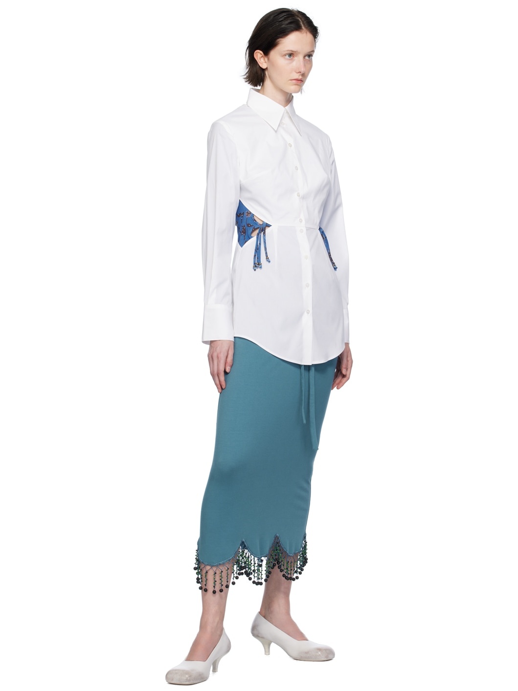 Blue Hand Beaded Midi Skirt - 4