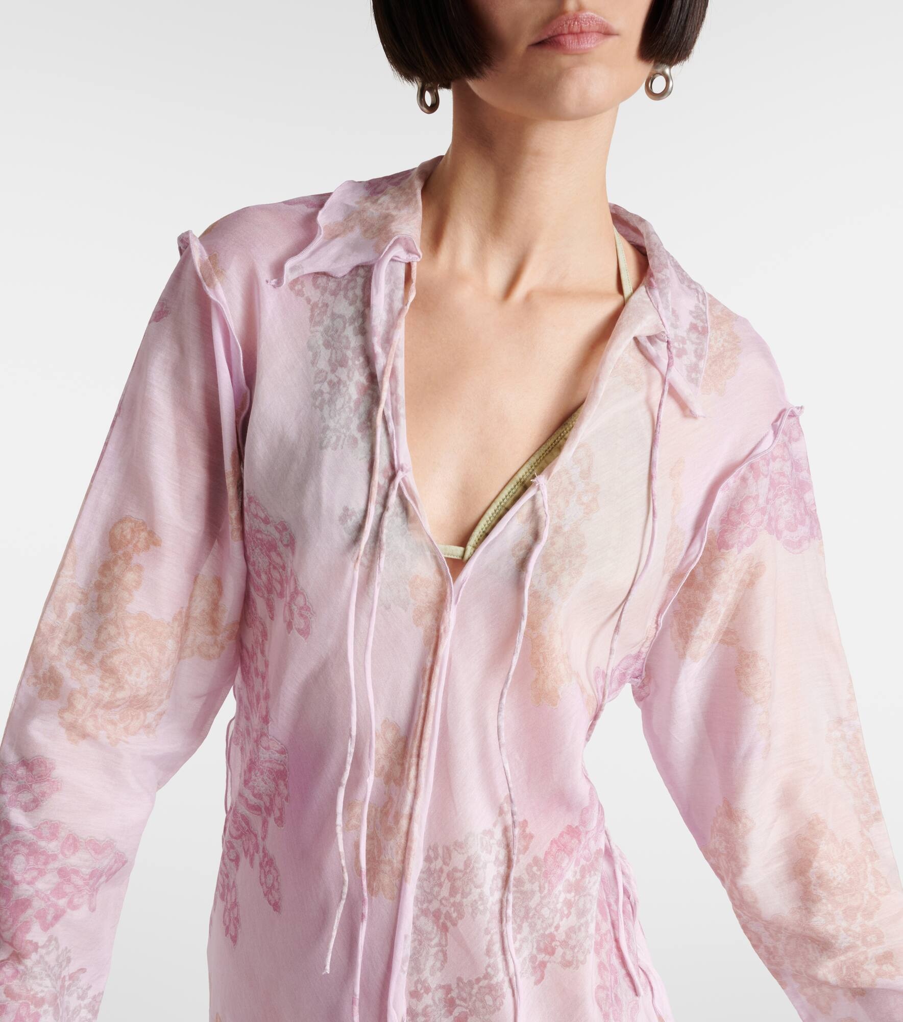 Printed cotton and silk chiffon midi dress - 4