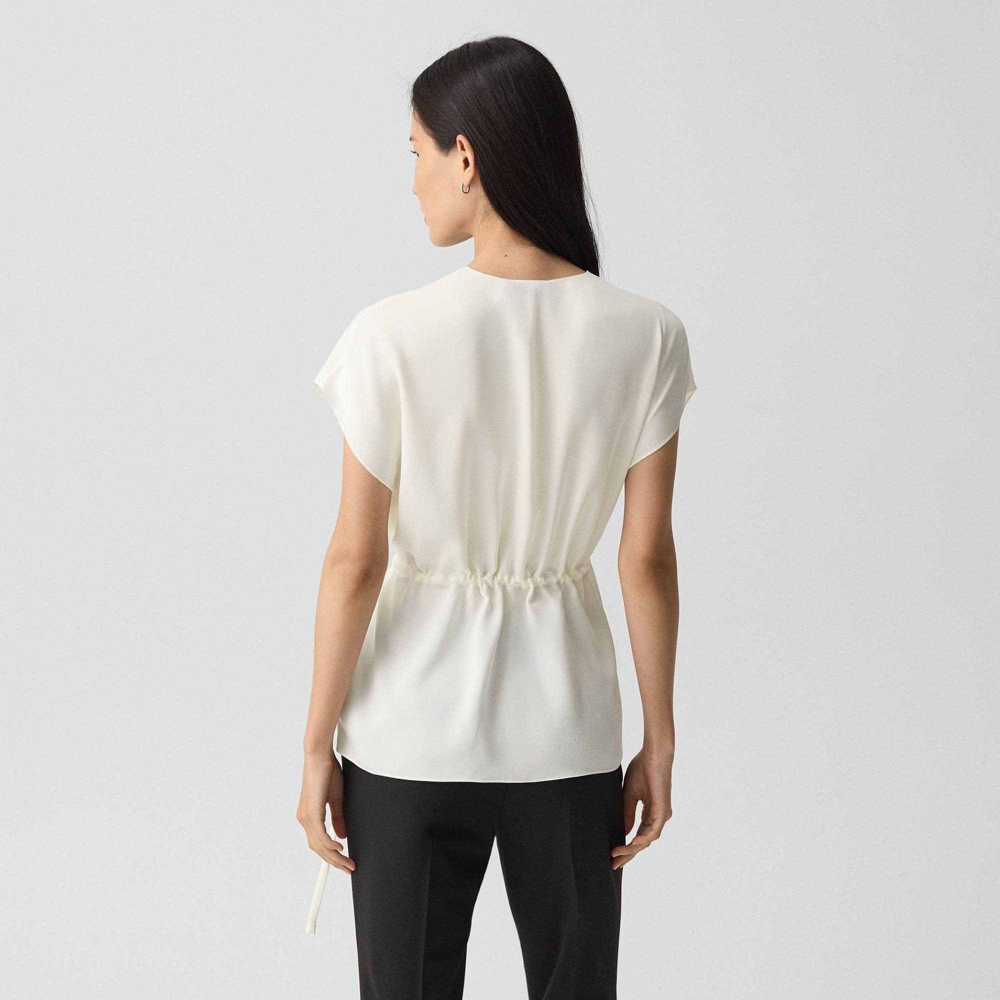 Short-Sleeve Wrap Top in Silk Georgette - 4