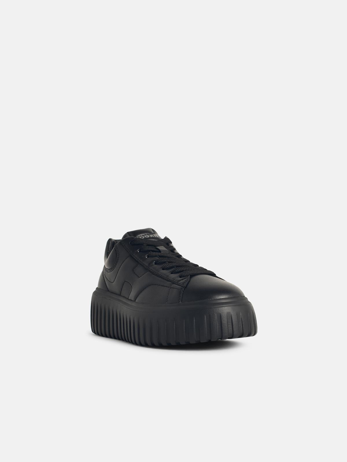 'H-STRIPES' BLACK LEATHER SNEAKERS - 2