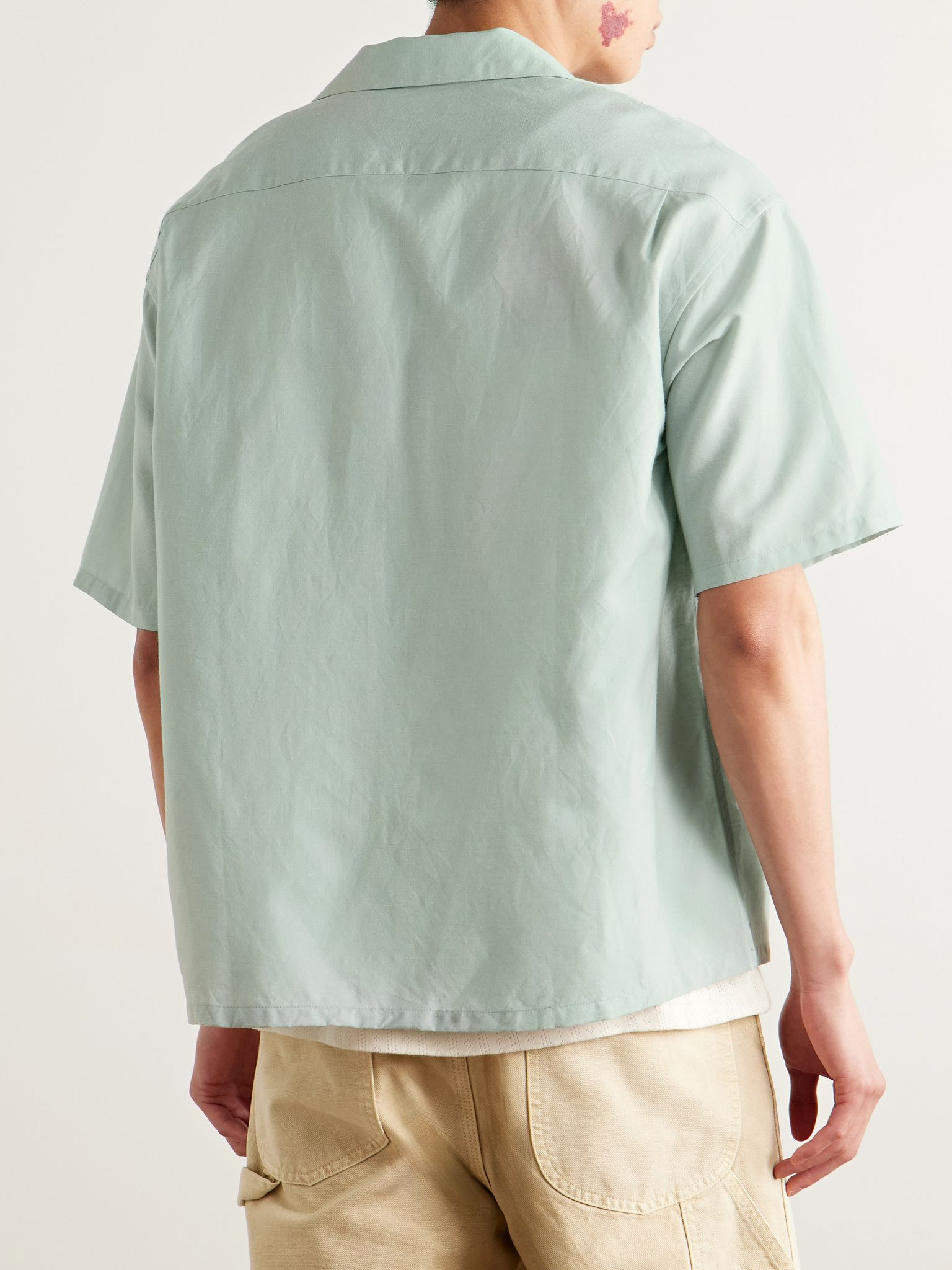 Crosby Convertible-Collar Embroidered Wool and Linen-Blend Shirt Blue - 3